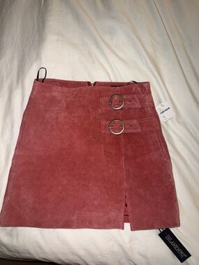Free People Dusty Rose Suede Mini Skirt with Double Ring Buckles